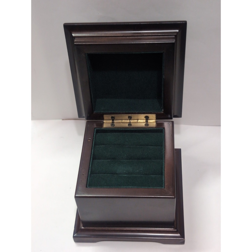 Bombay Company Musical Jewelry Ring Box Mahogany Wood Green Velvet Lined Vintage - Picture 8 of 13
